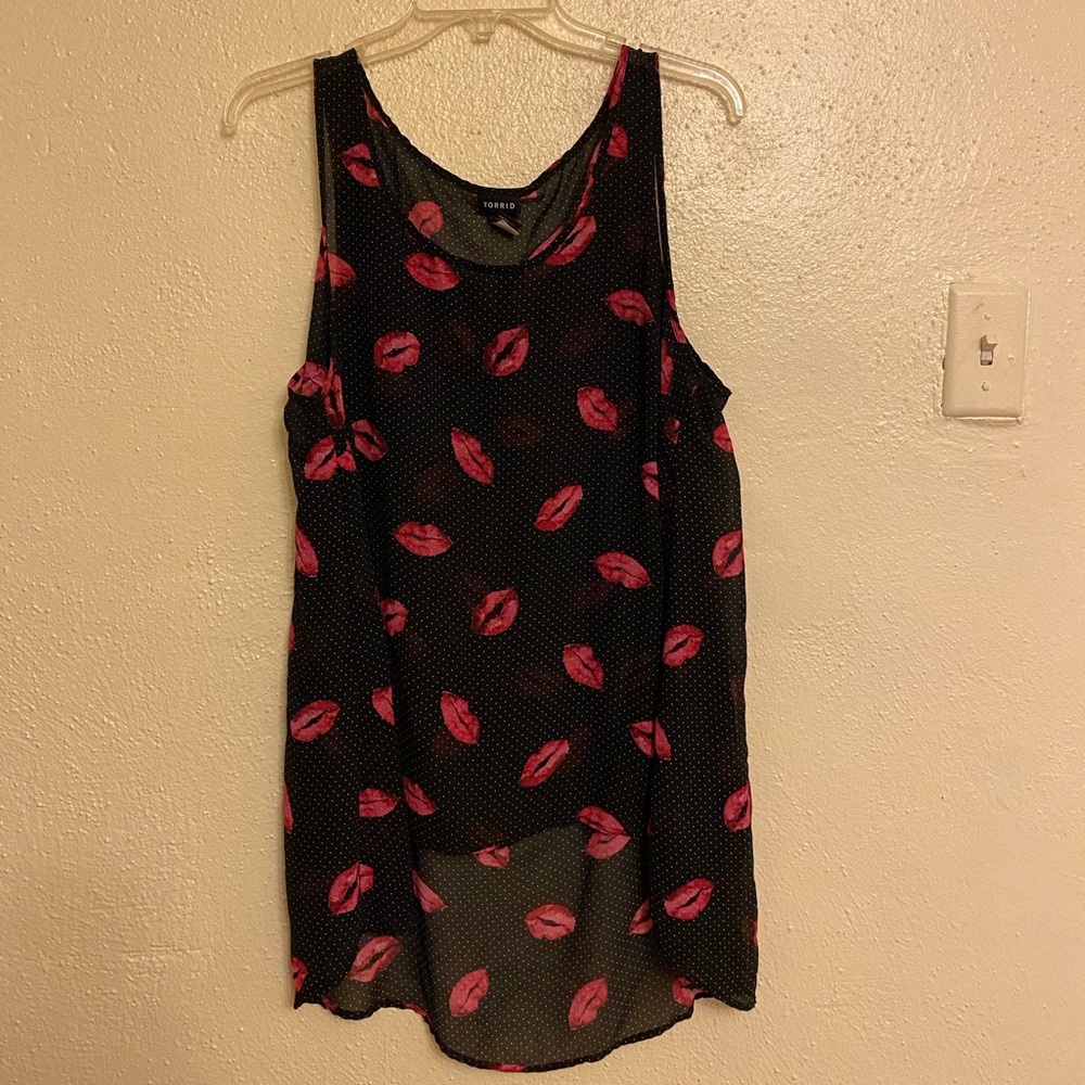 Torrid black sheer tank with lips design